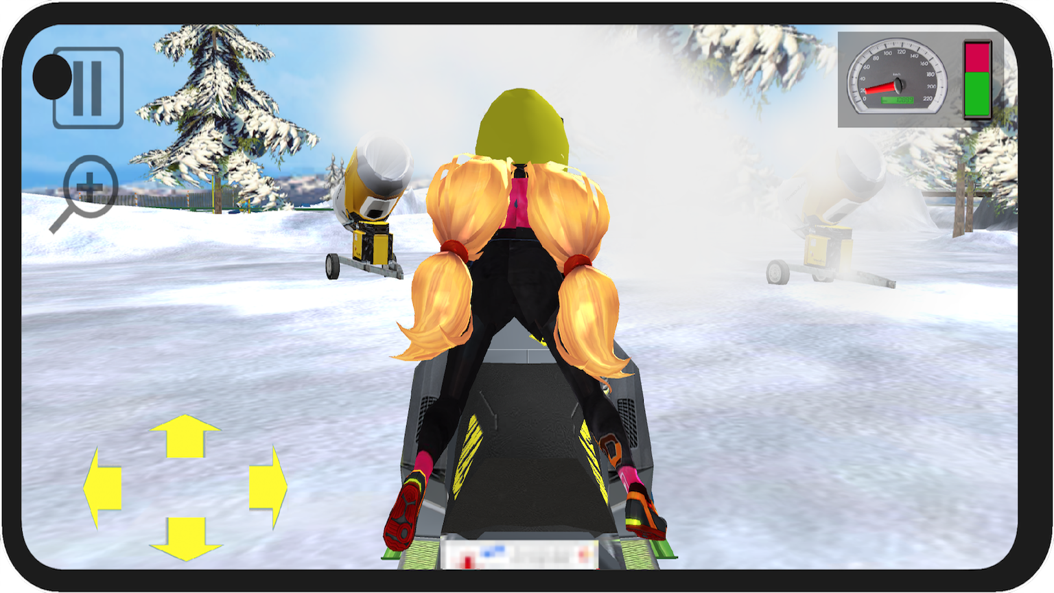 Snowmobile Cross VR. Snow cannons making snow.
